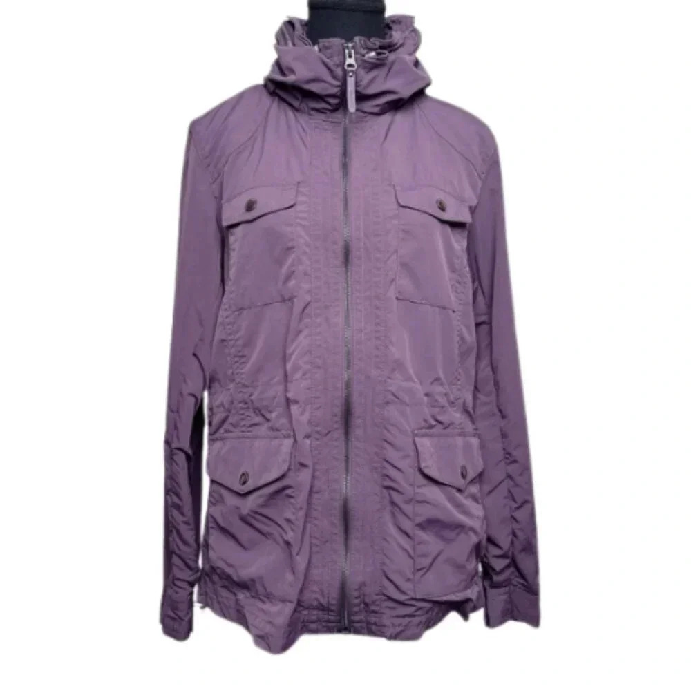 Eddie Bauer Womens Medium Hidden Hood Travex Windbreaker Purple Jacket